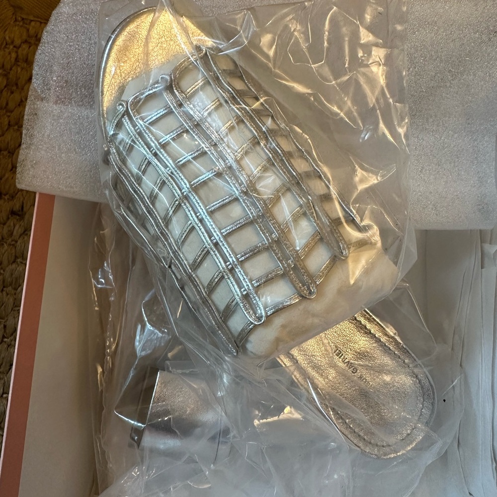 Mansur Gavriel, Lamb Grid Mule, Silver, IT 37.5.  NWT.  Never worn.